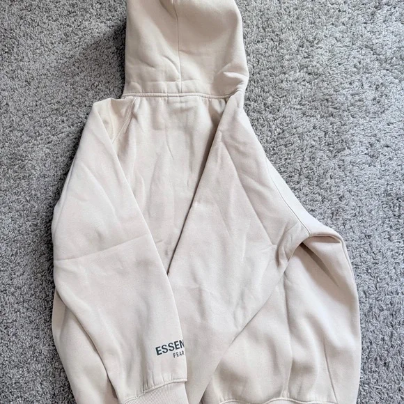 Essentials Men's Cream Hoodie with Black Logo - Picture 7 of 7